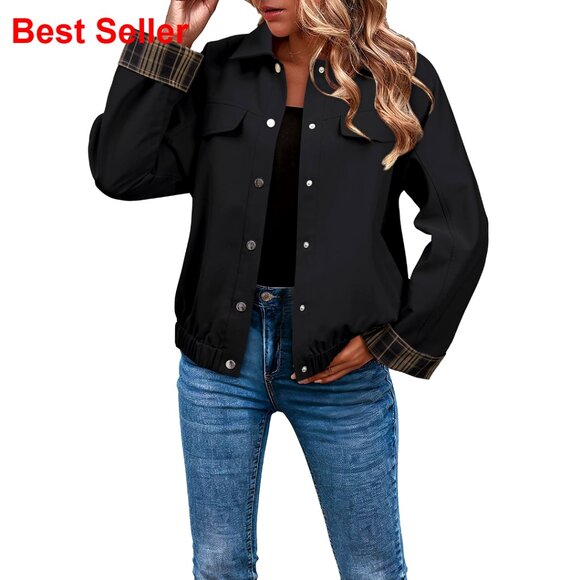 Oversized Snap Button Jacket Lightweight Material Casual Fall Coat Women